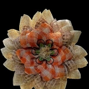 Handmade fall orange and burlap wreath